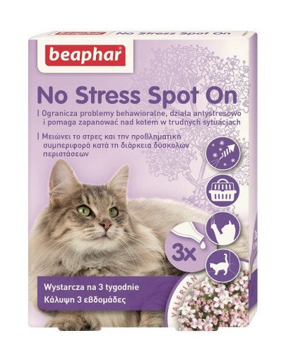 Beaphar raminantys lašiukai No Stress Spot On, 0,4 ml x 3 kaina ir informacija | Priežiūros priemonės gyvūnams | pigu.lt
