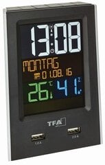 Цифровой беспроводной будильник с функцией зарядки от USB CHARGE-IT 60.2537 цена и информация | Метеорологические станции, термометры | pigu.lt