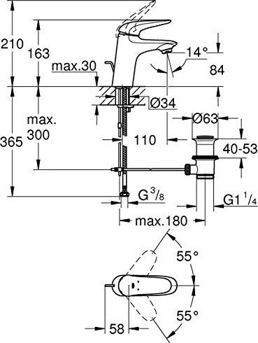 Grohe Eurostyle New Solid S praustuvo maišytuvas 23707003, chromas kaina ir informacija | Vandens maišytuvai | pigu.lt