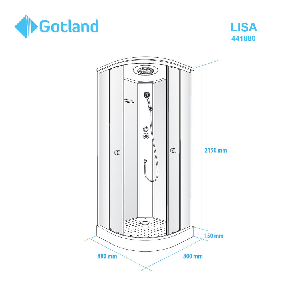Dušo kabina Gotland Lisa 80X80X215 kaina ir informacija | Dušo kabinos | pigu.lt
