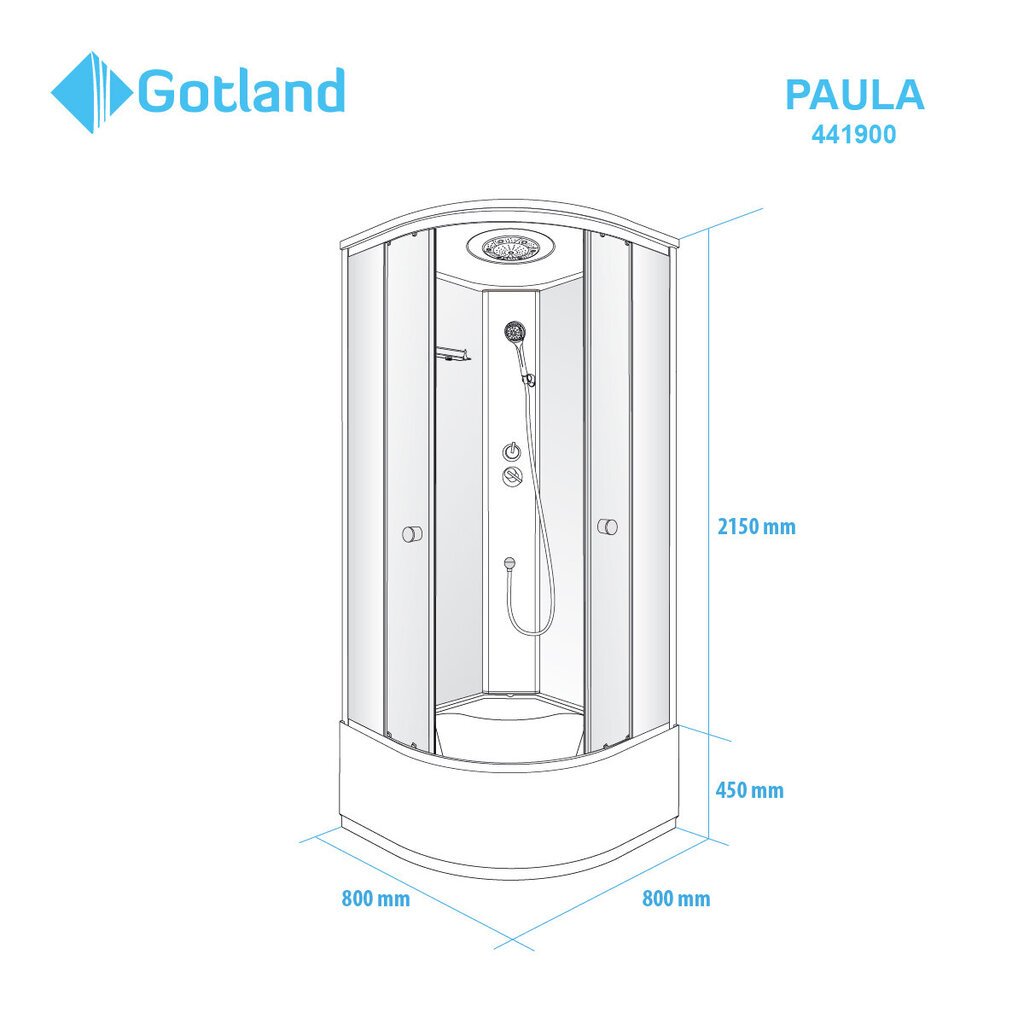 Uždara dušo kabina Gotland Paula, 80x80x215 cm kaina ir informacija | Dušo kabinos | pigu.lt