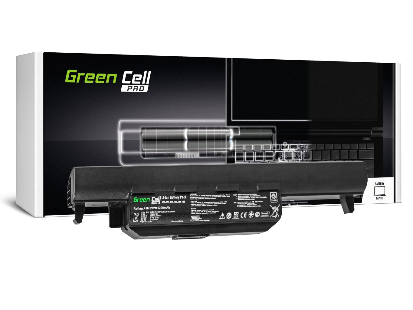 Green Cell Pro Laptop Battery for Asus K55 K55V R400 R500 R700 F55 F75 X55 цена и информация | Akumuliatoriai nešiojamiems kompiuteriams | pigu.lt