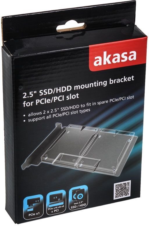 Akasa 2.5" SSD/HDD mounting bracket for PCIe/PCI slot (AK-HDA-10BK) kaina ir informacija | Komponentų priedai | pigu.lt