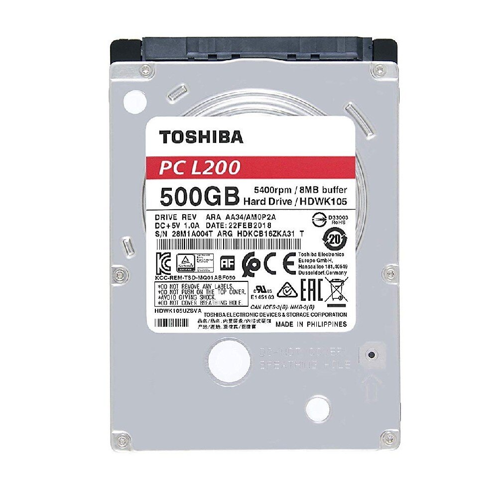 Toshiba L200 500GB SATA3 (HDWK105UZSVA) kaina ir informacija | Vidiniai kietieji diskai (HDD, SSD, Hybrid) | pigu.lt