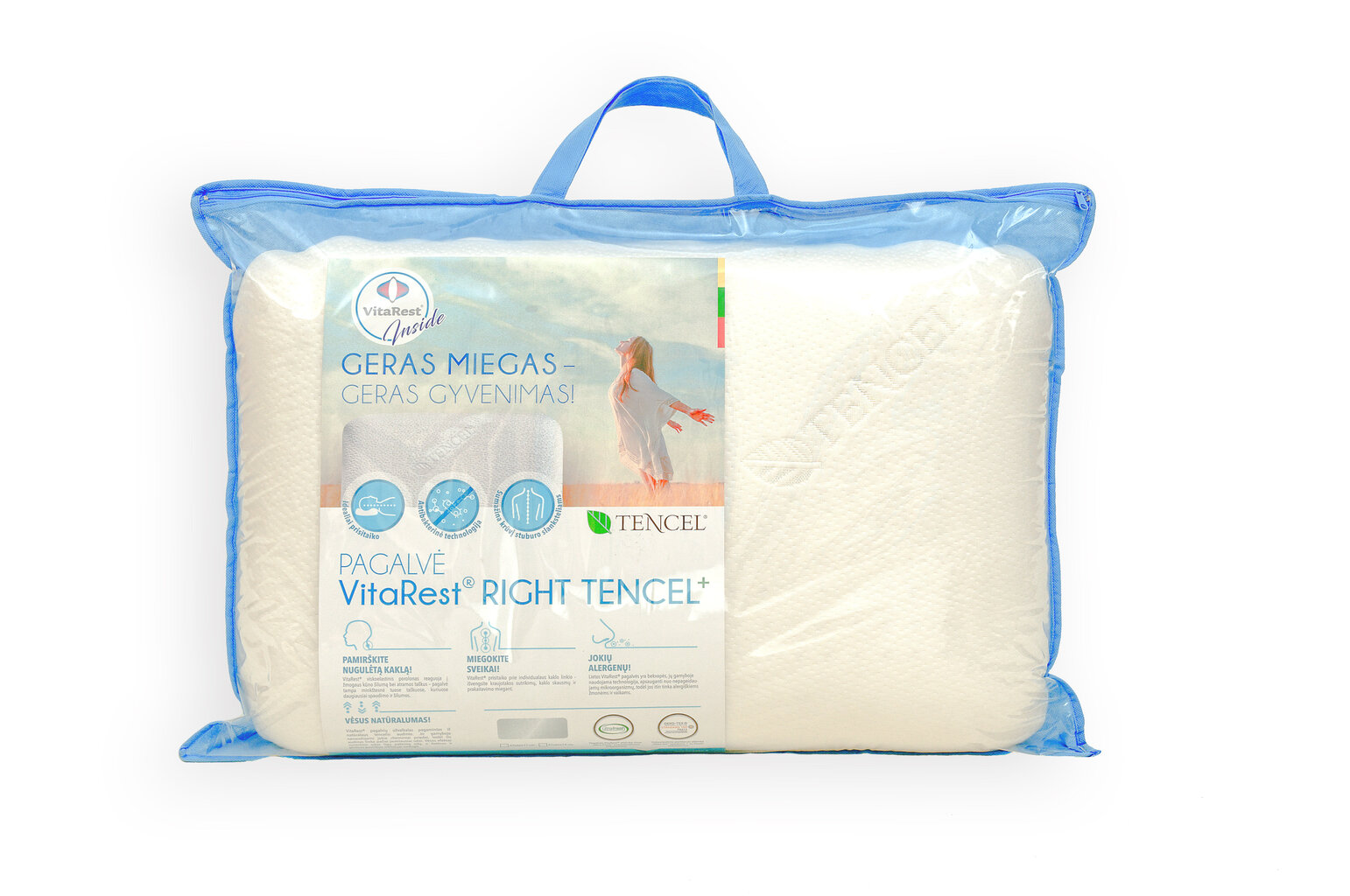 Vitarest® Pagalvė RIGHT tencel+ (42x66x14 cm) kaina ir informacija | Pagalvės | pigu.lt