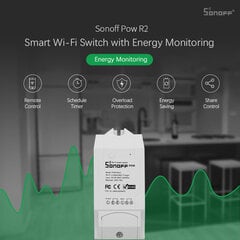Sonoff Pow R2 išmanusis elektros energijos apskaitos jungiklis su ribojimo galimybe kaina ir informacija | Apsaugos sistemos, valdikliai | pigu.lt