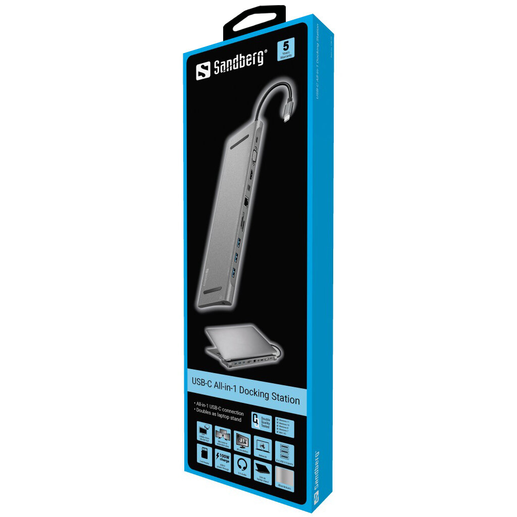 Sandberg USB-C All-in-1 Docking Station 136-23 kaina ir informacija | Adapteriai, USB šakotuvai | pigu.lt