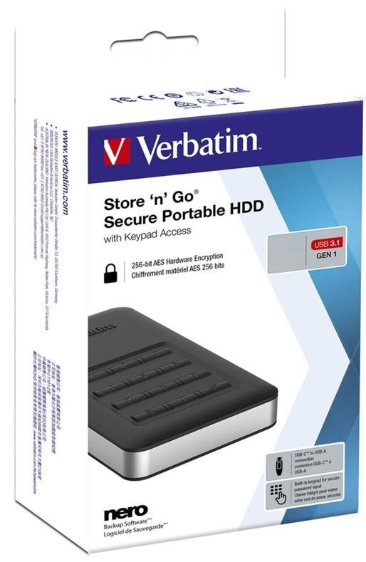 VERBATIM Store 'n' Go Secure 2TB 2.5" (53403) kaina ir informacija | Išoriniai kietieji diskai (SSD, HDD) | pigu.lt