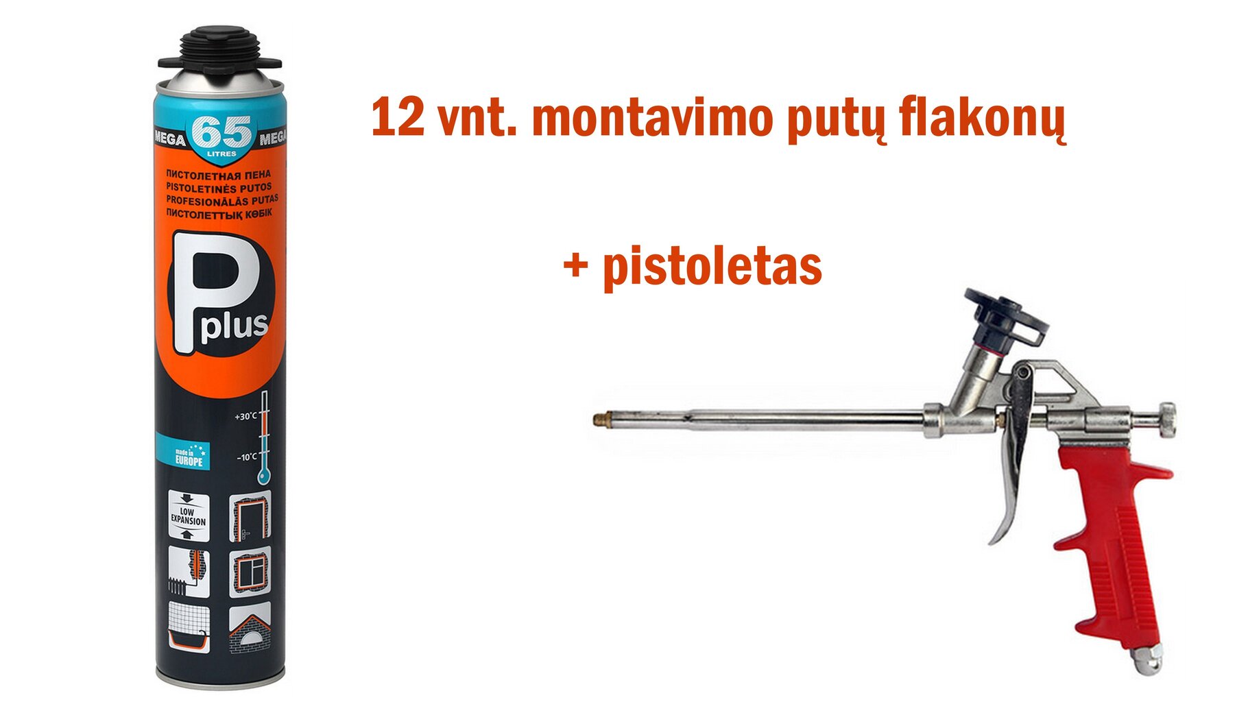 Montavimo putų ir pistoleto rinkinys PPlus Pistol 65l kaina ir informacija | Sandarinimo medžiagos | pigu.lt