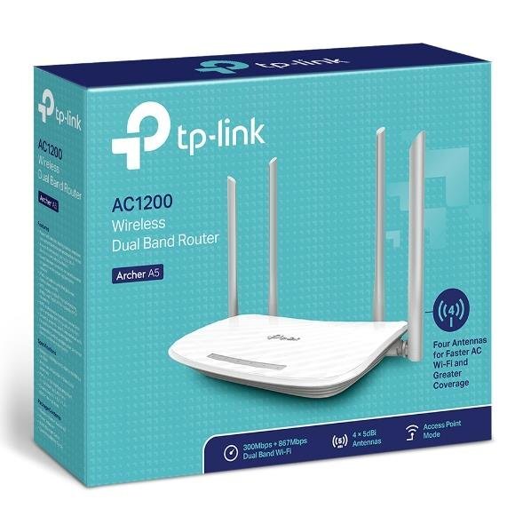 Belaidis dviejų juostų maršrutizatorius „TP-Link Archer A5 AC1200“ - baltas kaina ir informacija | Maršrutizatoriai (routeriai) | pigu.lt