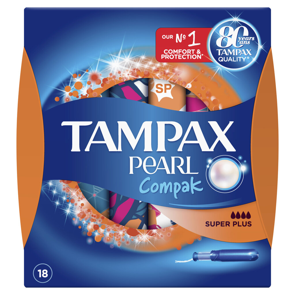 Tamponai TAMPAX Compak Pearl Super Plus, 18 vnt. цена и информация | Tamponai, higieniniai paketai, įklotai | pigu.lt