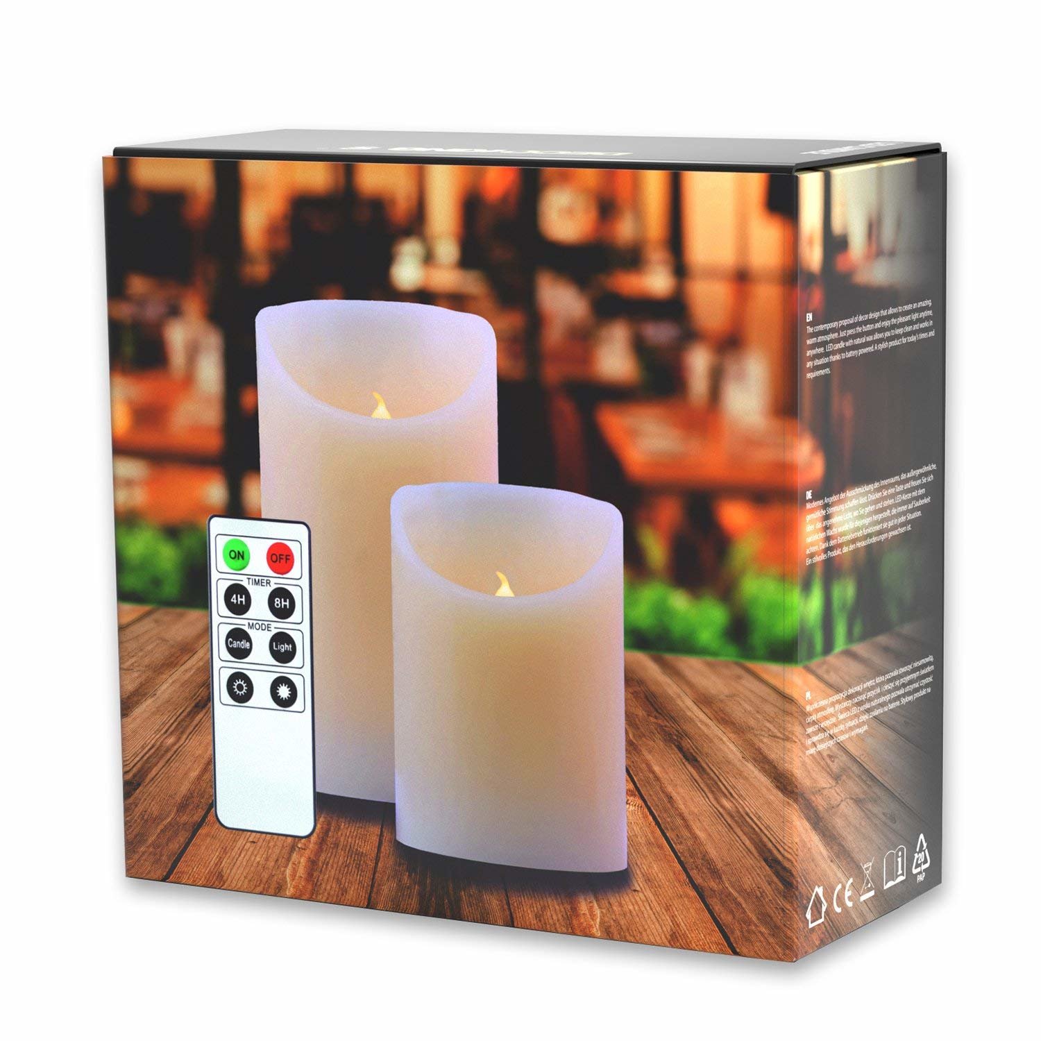 Dekoratyvinių LED žvakių su nuotolinio valdymo pulteliu komplektas, 2 vnt