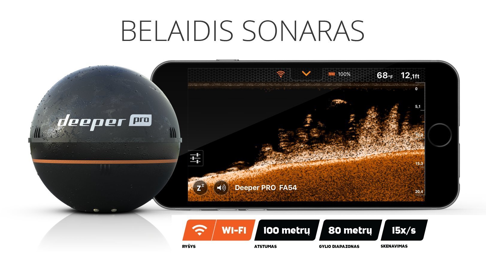 Sonaras Deeper Smart Sonar PRO su Wi-Fi цена и информация | Išmanioji technika ir priedai | pigu.lt