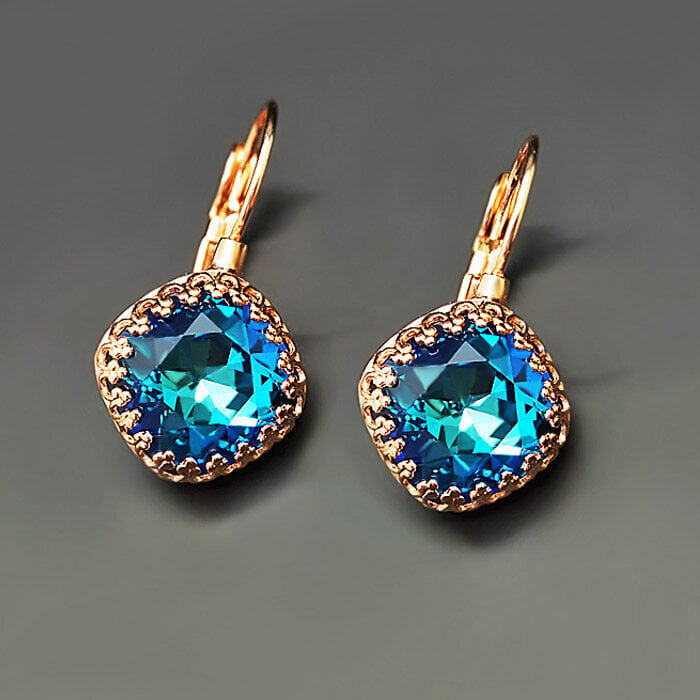 Auskarai moterims DiamondSky „Vintage IV (Bermuda Blue)“ su Swarovski kristalais kaina ir informacija | Auskarai | pigu.lt