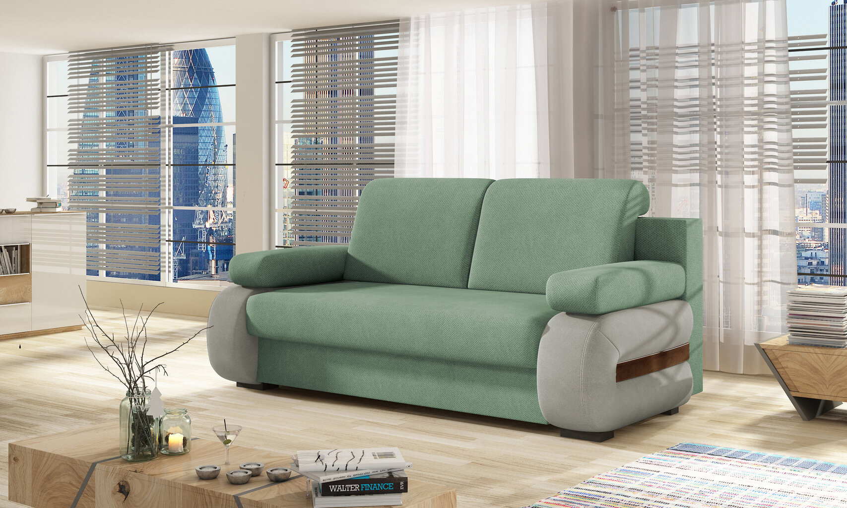 Sofa NORE Laura, žalia/pilka kaina ir informacija | Sofos | pigu.lt