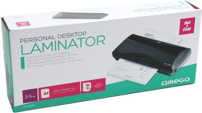 Laminavimo aparatas Omega OLP280 Personal Desktop Laminator A4 kaina ir informacija | Kanceliarinės prekės | pigu.lt