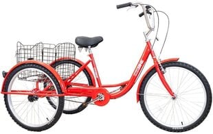 Трехколесный реабилитационный велосипед Enero Rower 24", 1 передача, красный цена и информация | Велосипеды | pigu.lt