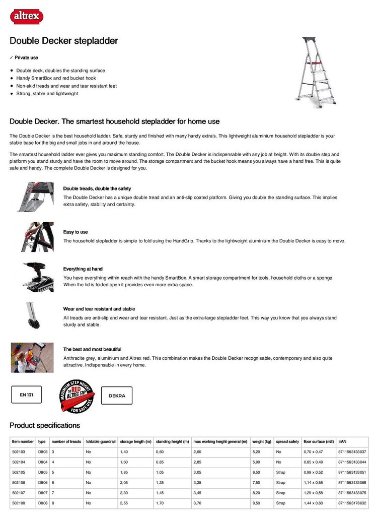 Kopėčios ALTREX "Double decker" (5 pakopos; iki 3,05 m) цена и информация | Buitinės kopėčios, rampos | pigu.lt
