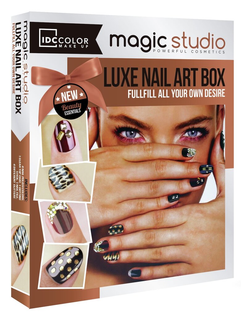 Rinkinys IDC Color Magic Studio Luxe Nail Art: nagų lakas 4 vnt + viršutinis sluoksnis 1 vnt + nagų dekoracijos 4 vnt + odelių atskyrėjas 1 vnt + dildė 1 vnt цена и информация | Nagų lakai, stiprintojai | pigu.lt