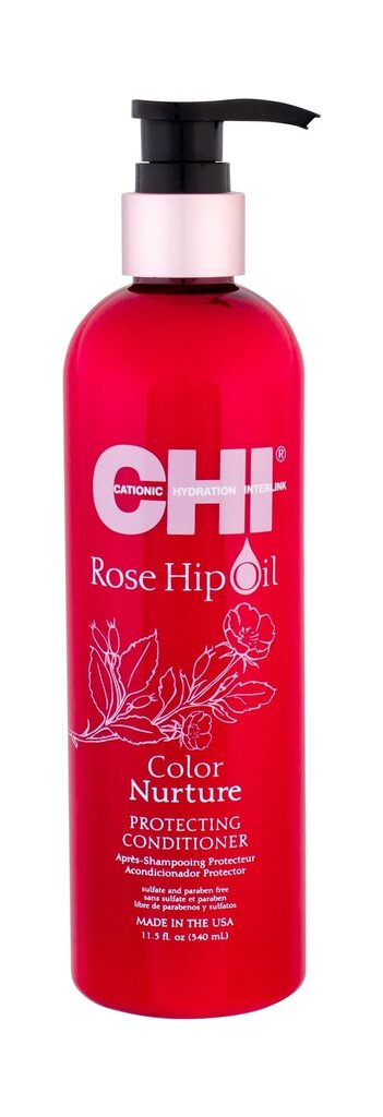 Plaukų kondicionierius su keratinu ir rožių aliejumi CHI Rose Hip Oil Color Nurture Protecting ,340 ml kaina ir informacija | Balzamai, kondicionieriai | pigu.lt