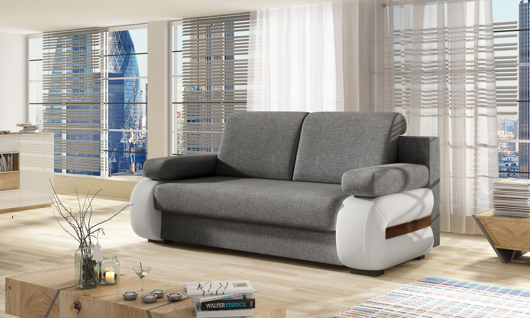 Sofa NORE Laura, pilka/balta kaina ir informacija | Sofos | pigu.lt