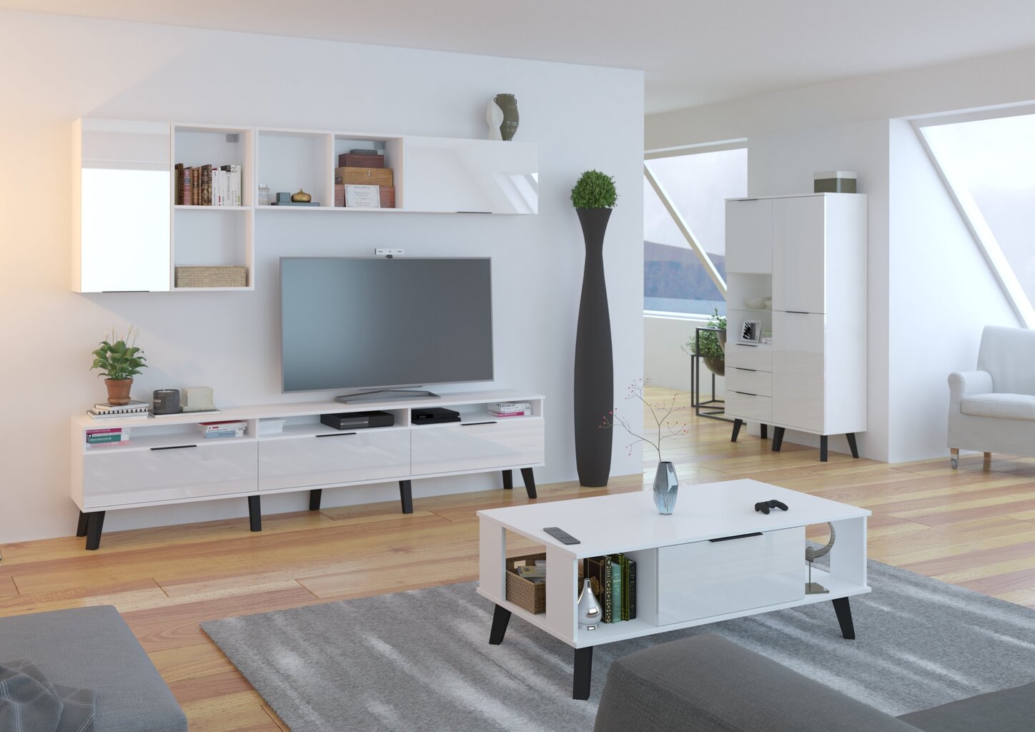 TV staliukas Sven 3D, baltas kaina ir informacija | TV staliukai | pigu.lt
