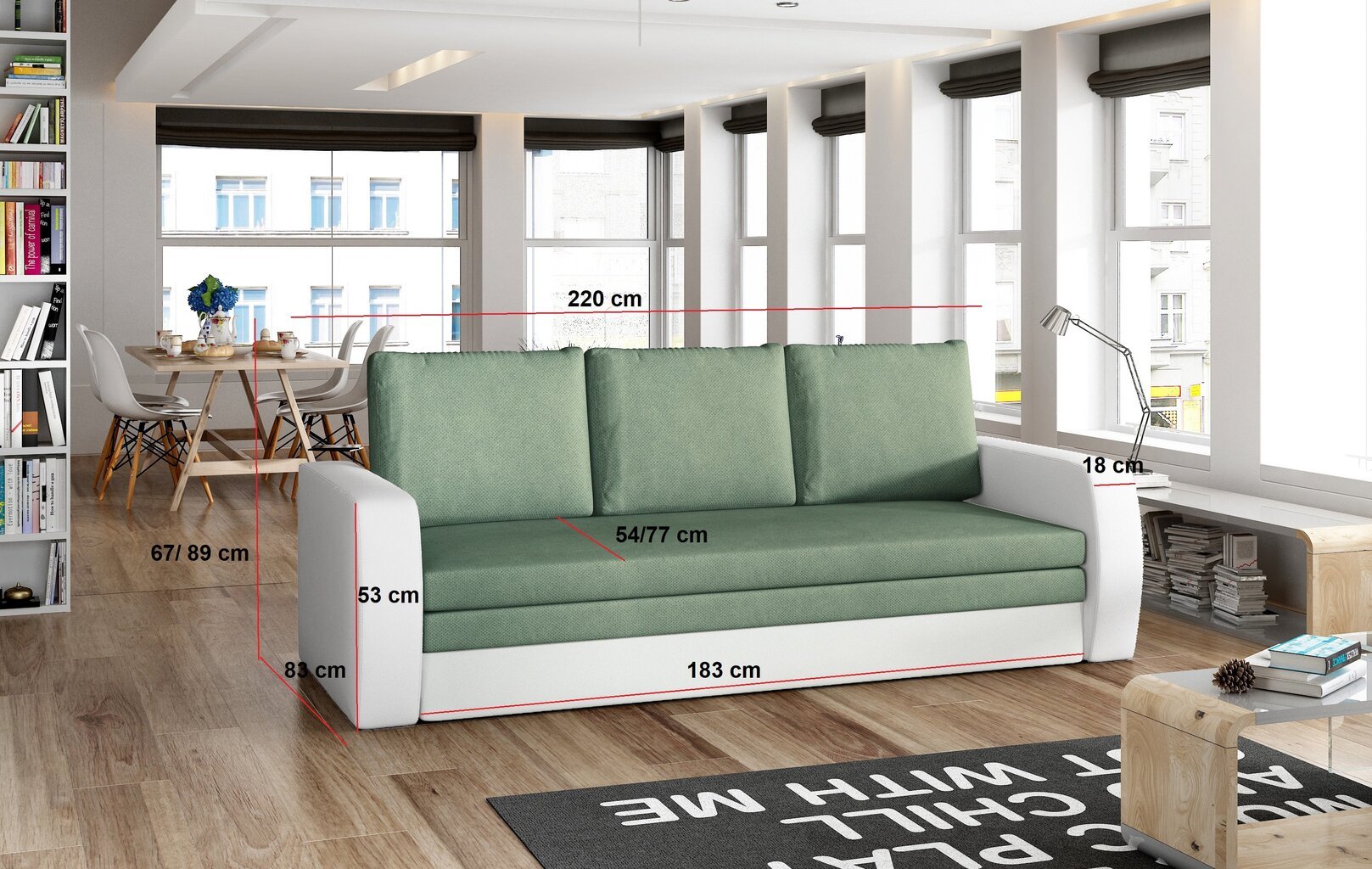Sofa NORE Inversa, žalia/balta цена и информация | Sofos | pigu.lt