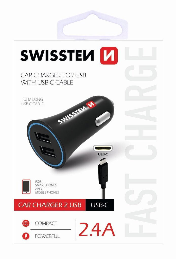 Swissten Premium SW-CCH-2.4ATYPC-B kaina ir informacija | Krovikliai telefonams | pigu.lt