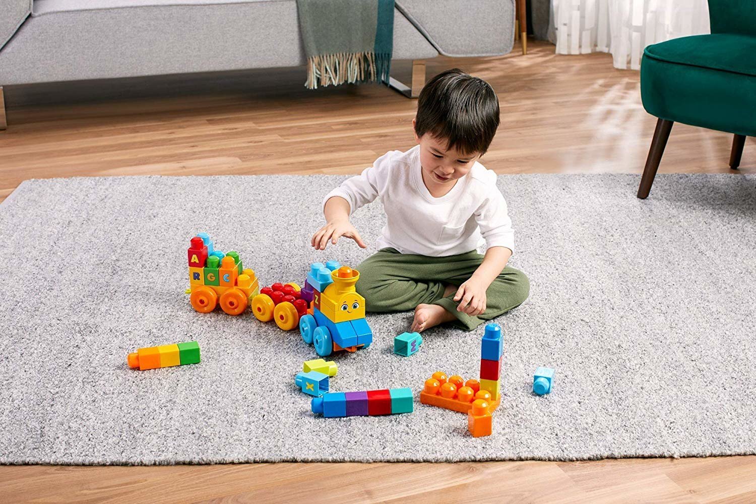 Kaladėlės Mega Bloks® Grojantis traukinys, 50 d. kaina ir informacija | Žaislai kūdikiams | pigu.lt