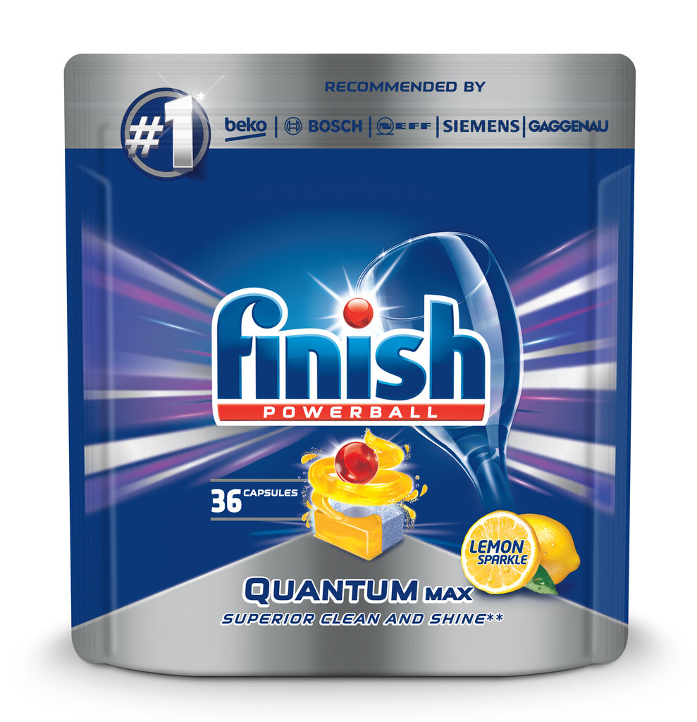 Finish Powerball Quantum Max Lemon indaplovių tabletės, 36 vnt. kaina ir informacija | Indų plovimo priemonės | pigu.lt