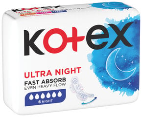 KOTEX Ultra Hig. paketai Overnight 6vnt kaina ir informacija | Tamponai, higieniniai paketai, įklotai | pigu.lt