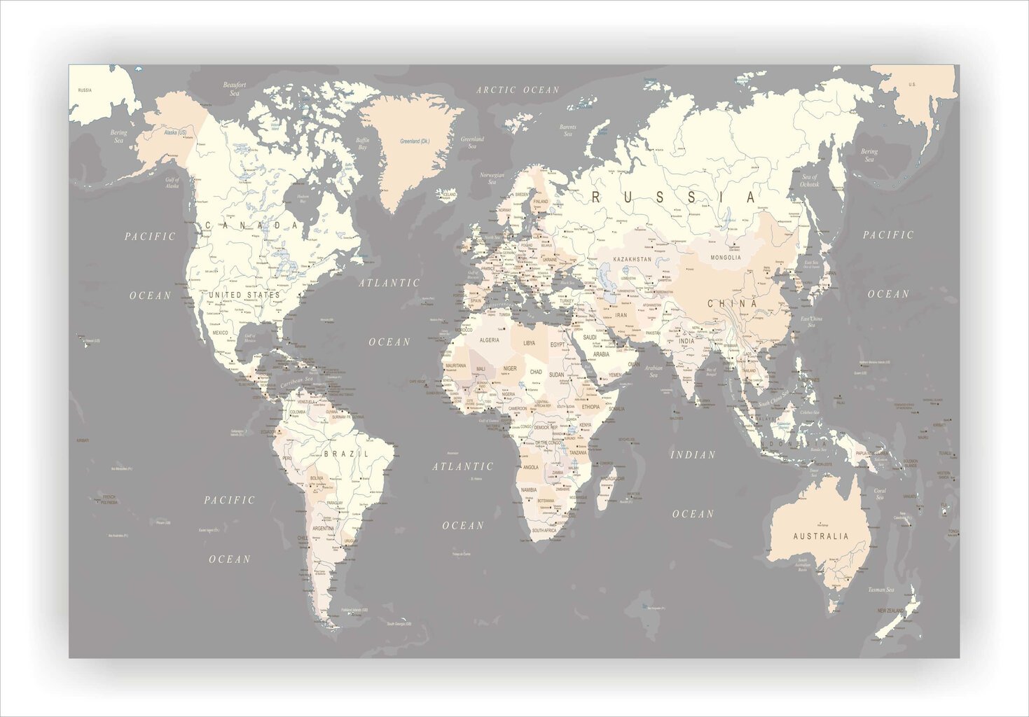 Kamštinis paveikslas - Pasaulio žemėlapis. Detalus. Pilkas. [Kamštinis žemėlapis], 60x40 cm. kaina ir informacija | Reprodukcijos, paveikslai | pigu.lt