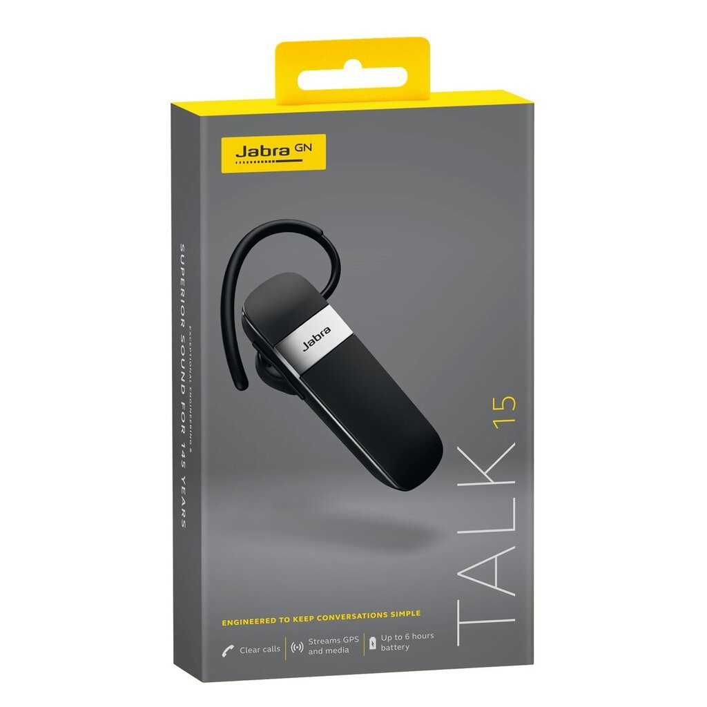 Беспроводная гарнитура Jabra Talk 15 Bluetooth Наушник с фильтром голоса  (DSP) Multipoint функция, черный, Talk 15 цена | pigu.lt