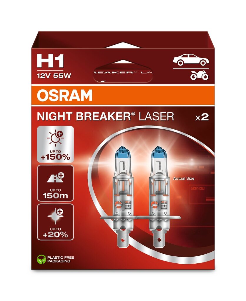 Automobilinės lemputės Osram Night Breaker Laser (Next Generation) H1, 2 vnt. цена и информация | Automobilių lemputės | pigu.lt