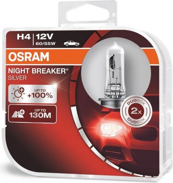 Automobilinės lemputės Osram Night Braker Silver H4, 2 vnt. kaina ir informacija | Automobilių lemputės | pigu.lt