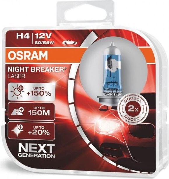 Automobilinės lemputės Osram Night Breaker Laser (Next Generation) H4, 2 vnt. kaina ir informacija | Automobilių lemputės | pigu.lt