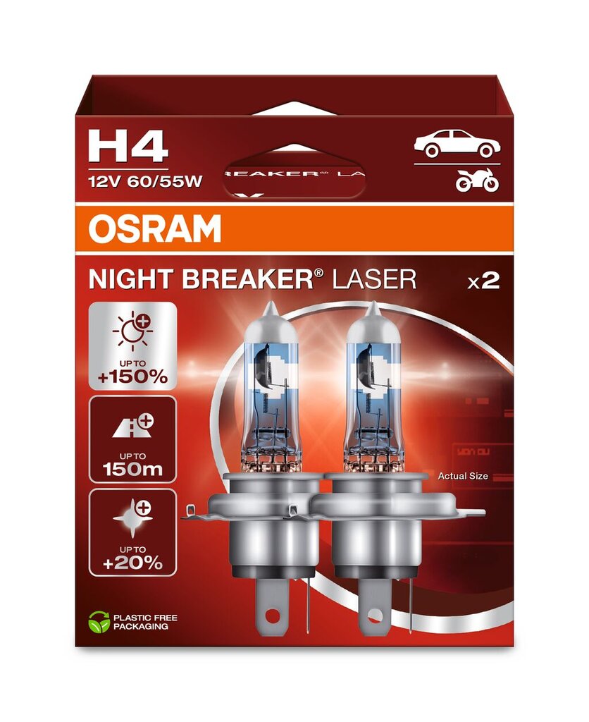 Automobilinės lemputės Osram Night Breaker Laser (Next Generation) H4, 2 vnt. kaina ir informacija | Automobilių lemputės | pigu.lt