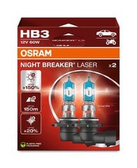 Automobilinės lemputės Osram Night Breaker Laser (Next Generation) HB3/9005, 2 vnt. kaina ir informacija | Automobilių lemputės | pigu.lt