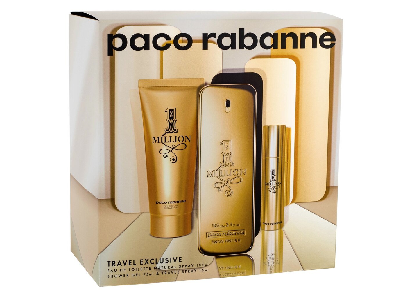 Rinkinys Paco Rabanne vyrams: tualetinis vanduo 1 Million EDT 100 ml + tualetinis vanduo 1 Million EDT 10 ml + dušo želė 75 ml цена и информация | Kvepalai vyrams | pigu.lt