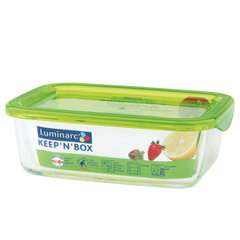 LUMINARC прямоугольный герметичный контейнер с зеленой крышкой Keep'n' Box , 370 мл цена и информация | Посуда для хранения еды | pigu.lt
