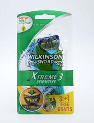 Vienkartiniai skustuvai Wilkinson Sword Xtreme 3 Sensitive vyrams 3+1 vnt kaina ir informacija | Skutimosi priemonės ir kosmetika | pigu.lt