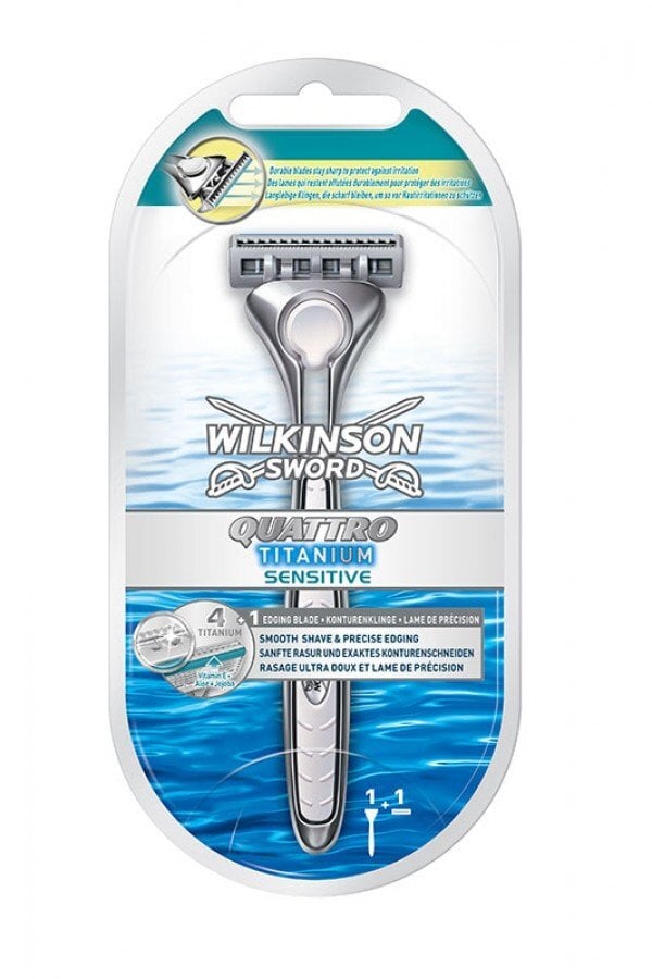 Skustuvas Wilkinson Sword Quattro Titanium Sensitive vyrams цена и информация | Skutimosi priemonės ir kosmetika | pigu.lt