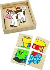 Деревянная мини голомка в коробочке - Паровоз Woody 93003 (16 шт.) детям от 2 лет + (11x11 см) цена и информация | Игрушки для малышей | pigu.lt