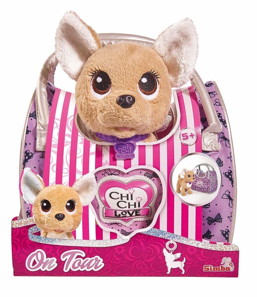 Pliušinis Chihuahua On Tour su krepšiu Simba Chi Chi Love, 20 cm цена и информация | Minkšti (pliušiniai) žaislai | pigu.lt