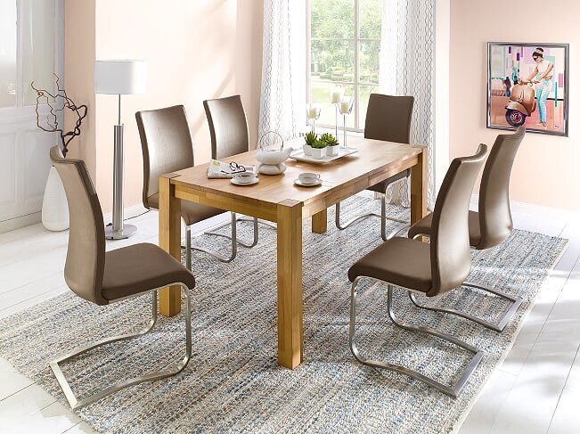 Išskleidžiamas valgomojo stalas Peter, 140/220x80 cm, rudas kaina ir informacija | Virtuvės ir valgomojo stalai, staliukai | pigu.lt
