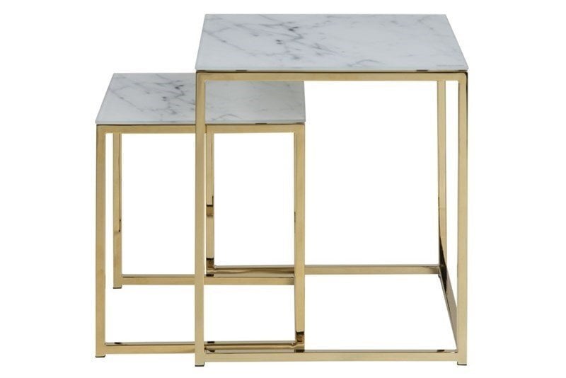 2-jų staliukų komplektas Alisma, baltos/auksinės spalvos kaina ir informacija | Kavos staliukai | pigu.lt