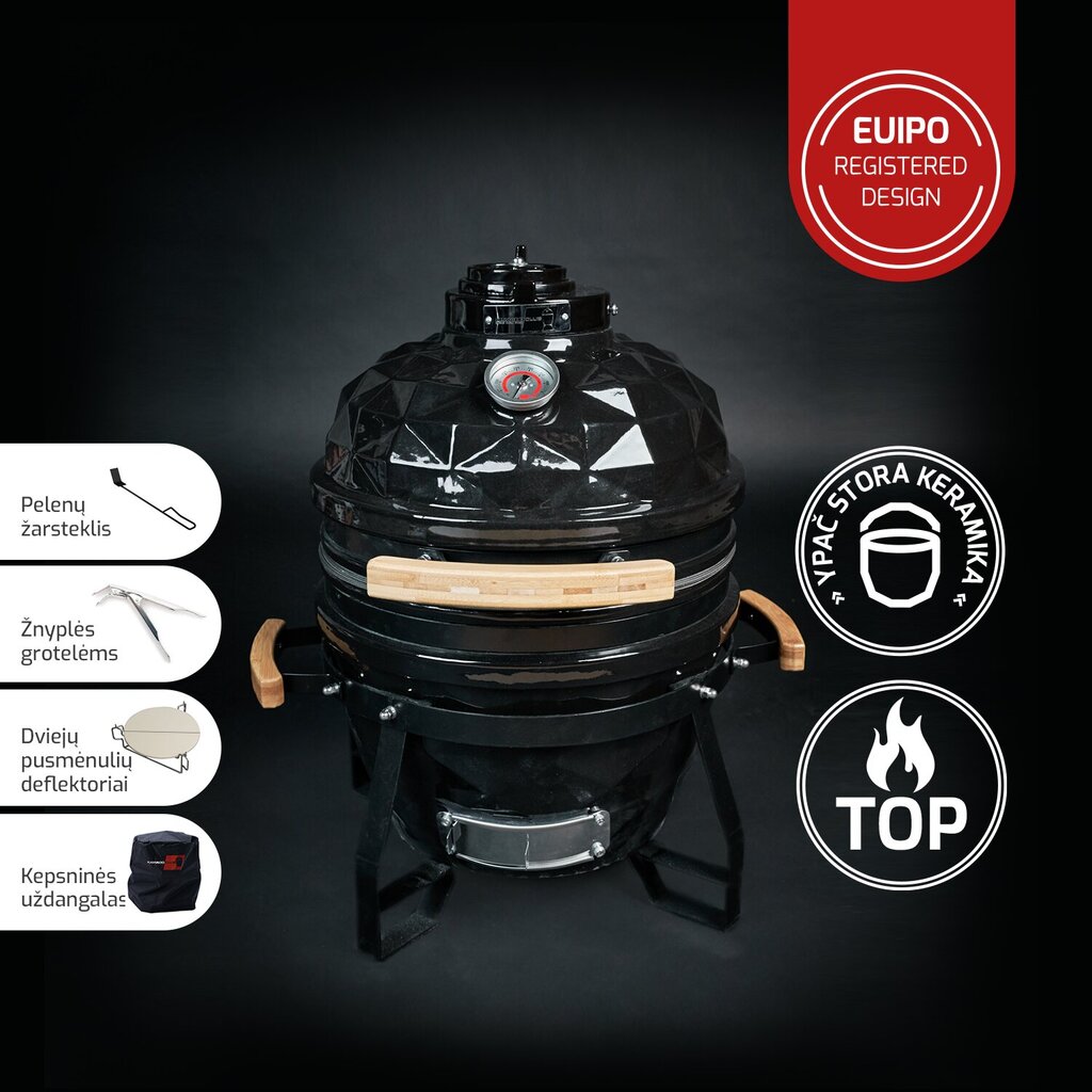 Keraminė kepsninė KamadoClub Junior 41 cm, juoda kaina ir informacija | Kepsninės, griliai | pigu.lt