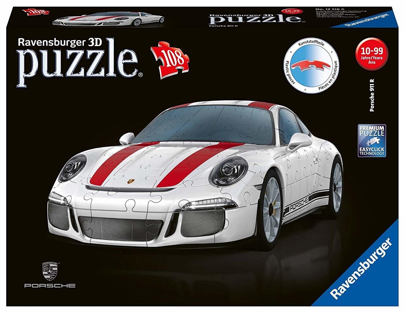 3D dėlionė Ravensburger Porsche 911R, 12528, 108 d. цена и информация | Dėlionės (puzzle) | pigu.lt