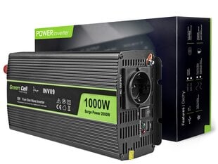 Преобразователь питания Green Cell Power Inverter 12V to 230V 1000W/2000W Pure sine wave цена и информация | Преобразователи напряжения | pigu.lt