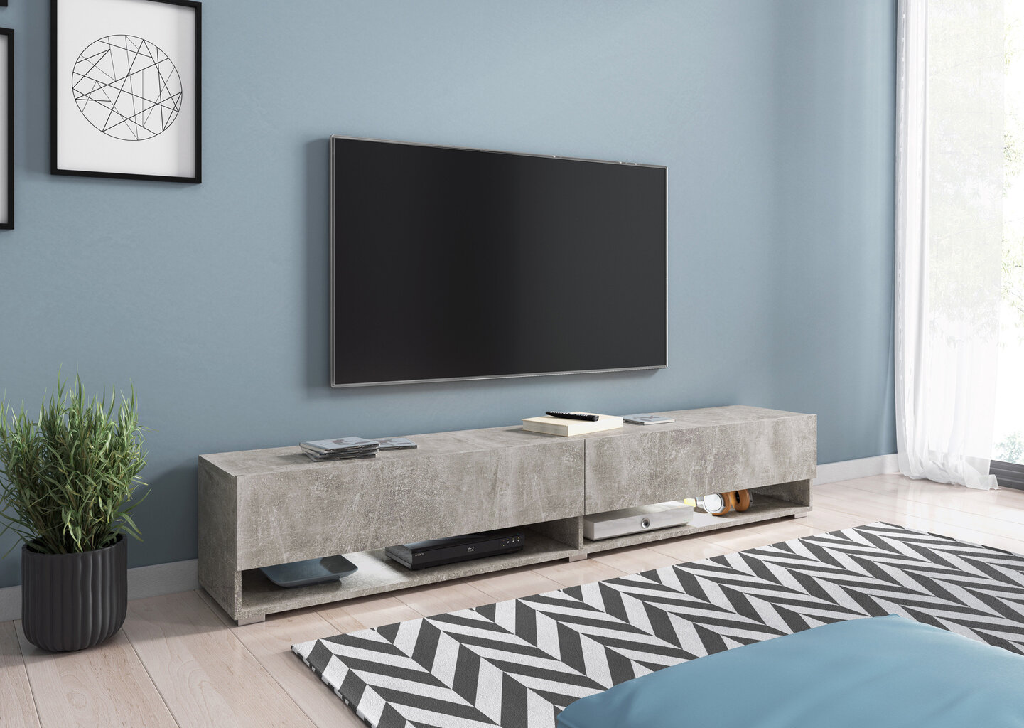 TV staliukas Wander LED 180 cm, pilkas kaina ir informacija | TV staliukai | pigu.lt